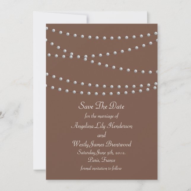 Strands of Pearls on Brown Save the Date (Front)