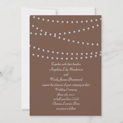 Strands of Pearls on Brown Wedding Invitation