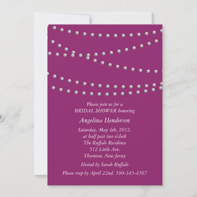 Strands of Pearls on Magenta Bridal Shower Invitation (Front)