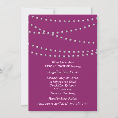 Strands of Pearls on Magenta Bridal Shower Invitation