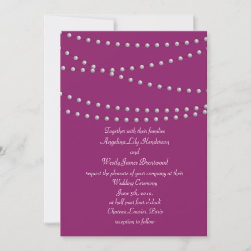 Strands of Pearls on Magenta Wedding Invitation