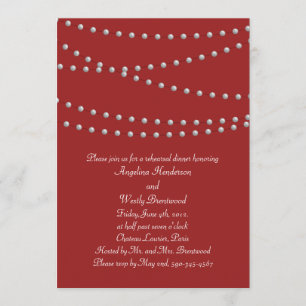 Strands of Pearls on Red Rehearsal Dinner Invitation