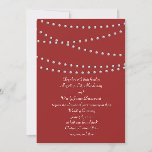 Strands of Pearls on Red Wedding Invitation