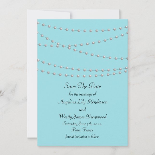 Strands of Pearls on Turquoise Save the Date (Front)