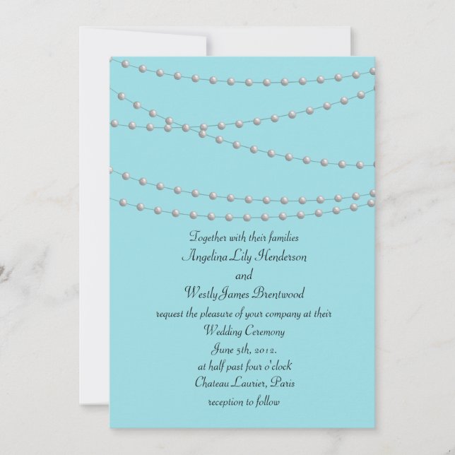 Strands of Pearls on Turquoise Wedding Invitation (Front)