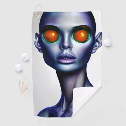 Strange Alien Woman Portrait Face AI Art Golf Towel