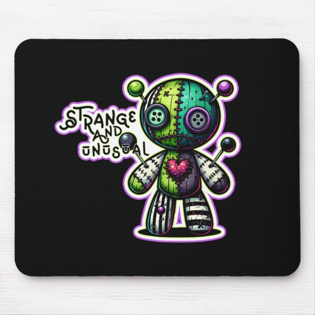 Strange and Unusual Purple Green Heart Voodoo Bear Mouse Pad (Front)