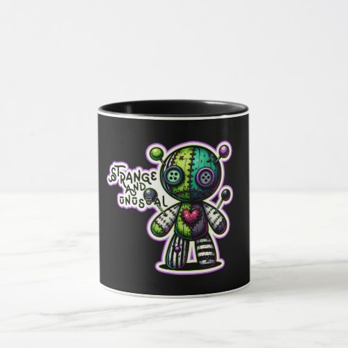 Strange and Unusual Purple Green Heart Voodoo Bear Mug