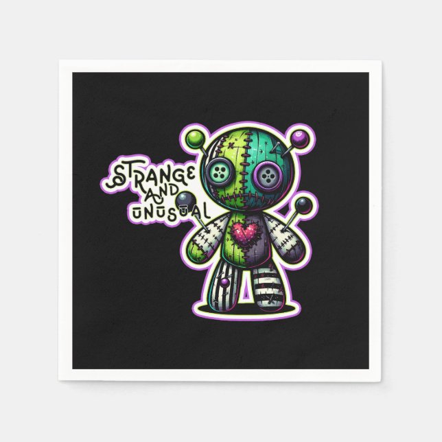 Strange and Unusual Purple Green Heart Voodoo Bear Napkins (Front)