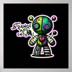 Strange and Unusual Purple Green Heart Voodoo Bear Poster