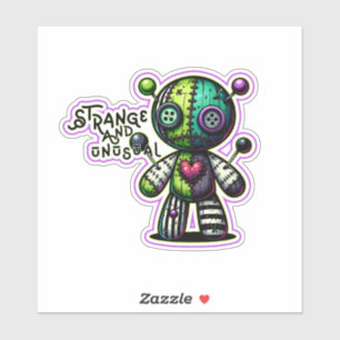 Strange and Unusual Purple Green Heart Voodoo Bear Sticker