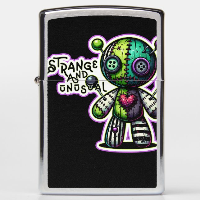 Strange and Unusual Purple Green Heart Voodoo Bear Zippo Lighter (Front)