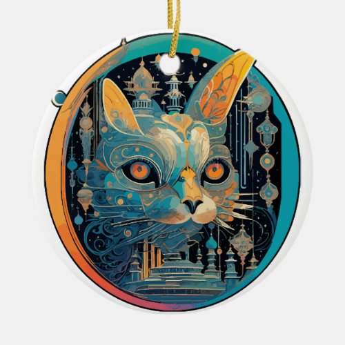 Strange Cat Staring at Your Headlights Ceramic Ornament