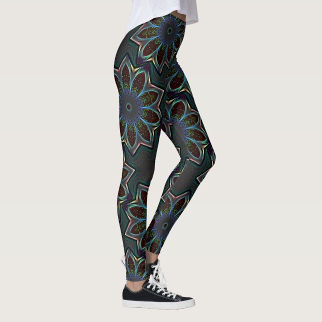Strange dark circular ellipse with abstract leaves leggings (Right)
