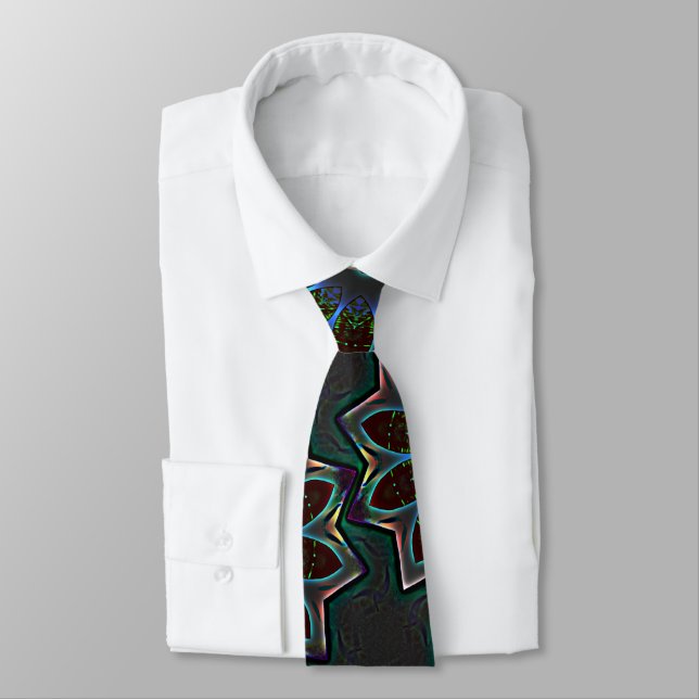 Strange dark circular ellipse with abstract leaves neck tie (Tied)