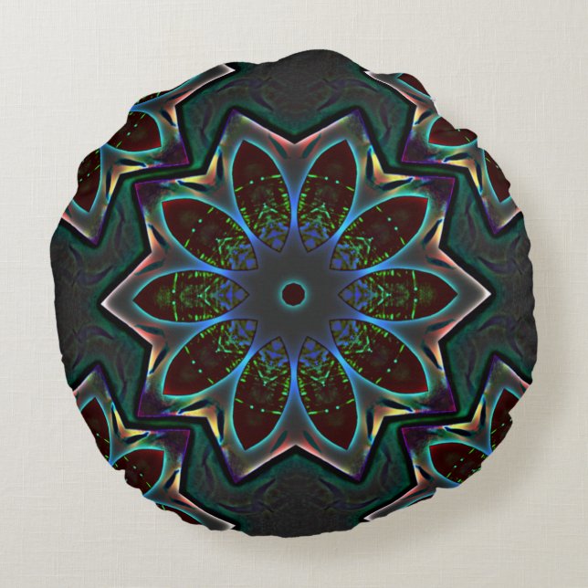 Strange dark circular ellipse with abstract leaves round pillow (Back)