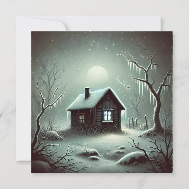 Strange Dark House Snowy Winter Night Card (Front)