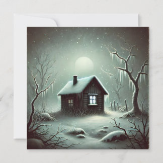 Strange Dark House Snowy Winter Night Card