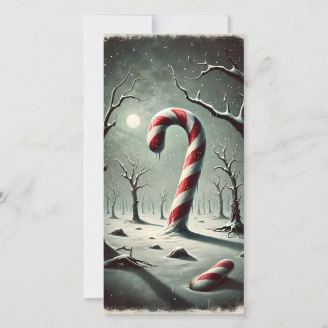 Strange Dark Snowy Winter Night Candy Cane Card  (Front)