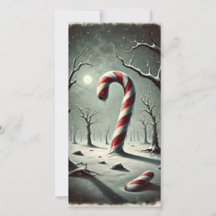 Strange Dark Snowy Winter Night Candy Cane Card 