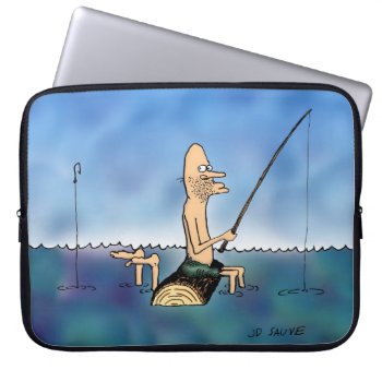 Strange Day Fishing Cartoon Laptop Sleeve by BastardCard at Zazzle