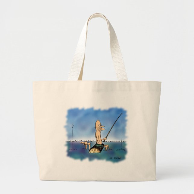 Strange Day Fishing Cartoon Large Tote Bag (Front)