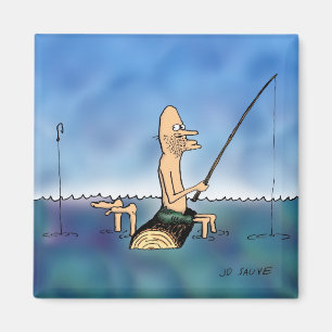 Strange Day Fishing Cartoon Magnet
