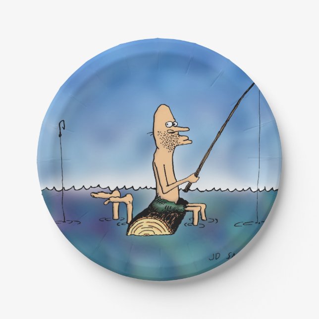 Strange Day Fishing Cartoon Paper Plates (Front)