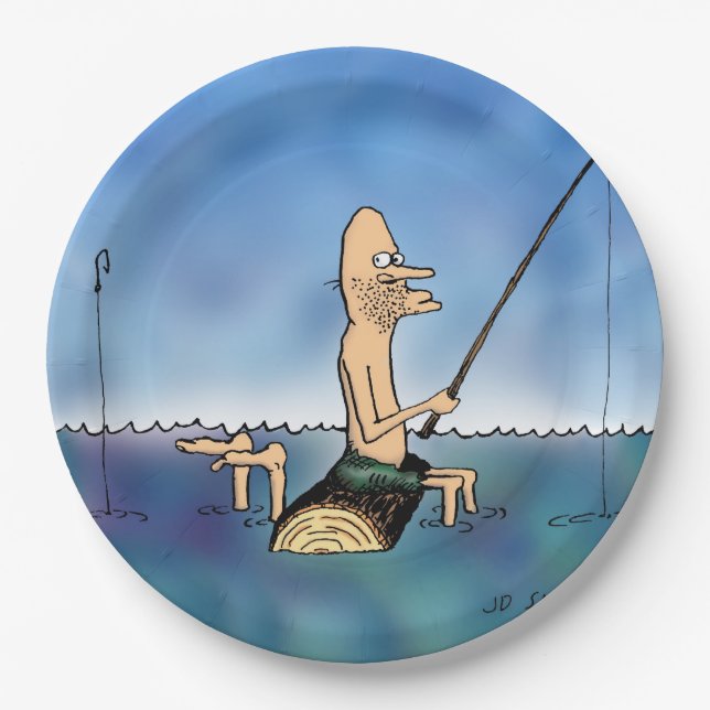 Strange Day Fishing Cartoon Paper Plates (Front)
