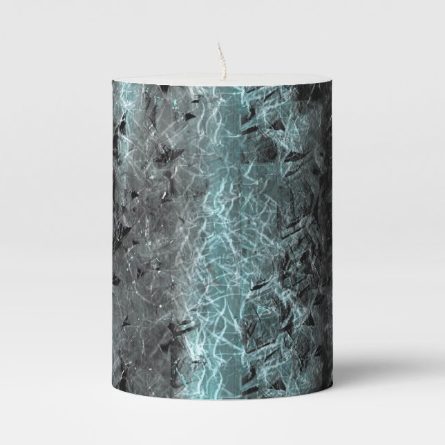 Strange fibrous texture in clear blue and black pillar candle (Front)