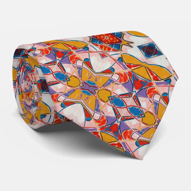 Strange Fish-Hand Painted Abstract Pattern Neck Tie (Rolled)