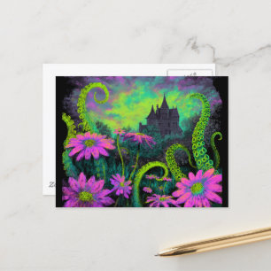 Strange Garden Blacklight Art Style Postcard