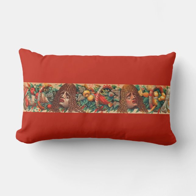 strange heads print lumbar pillow (Front)