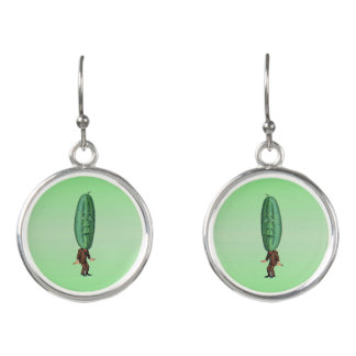 Strange Man with Big Green Pickle Head Brown Suit Earrings