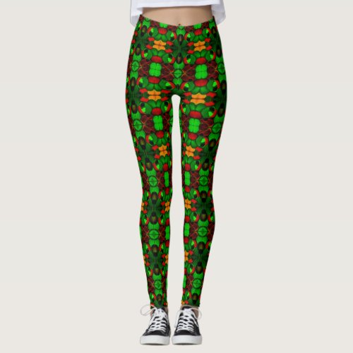 Strange shapes greenish red and orange leggings