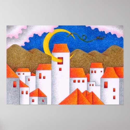 Strange space, a crescent moon city. poster