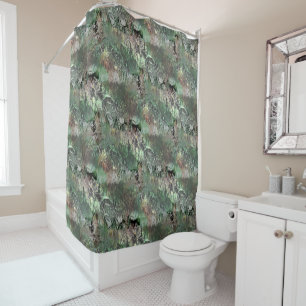 Strange texture in gray green with abstract skull shower curtain