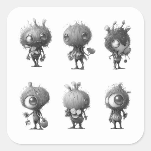 Strange vegetable monsters square sticker