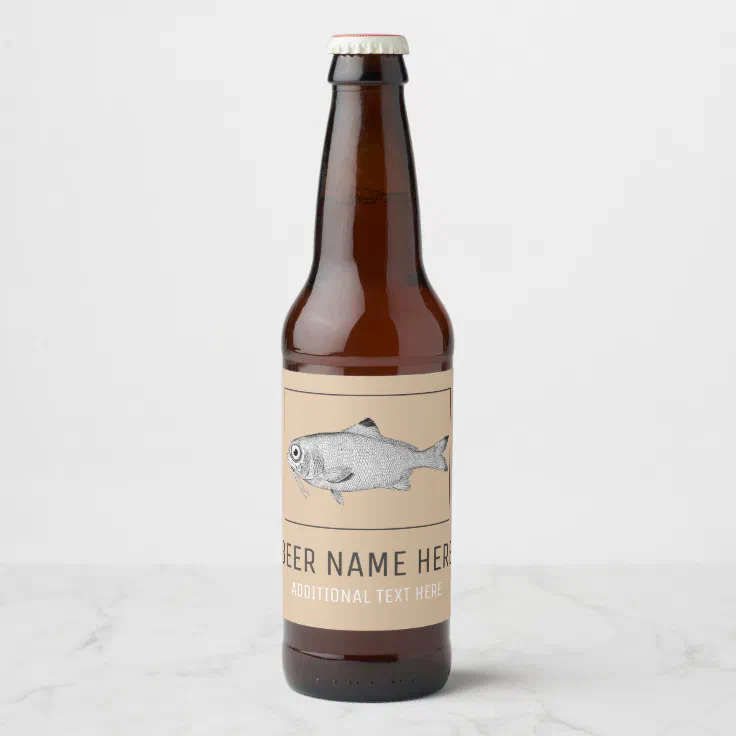 Strange vintage fish drawing beer bottle label | Zazzle