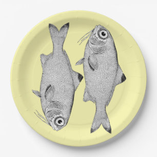 Strange vintage fish drawing paper plates