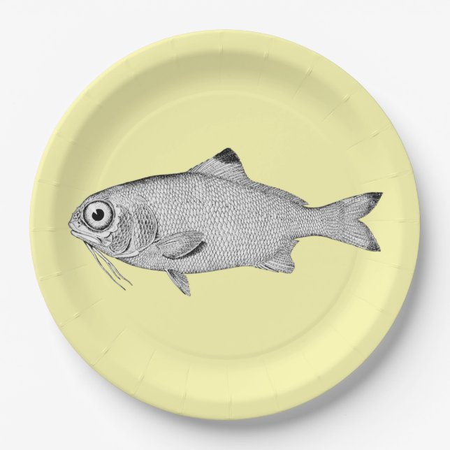Strange vintage fish drawing paper plates (Front)