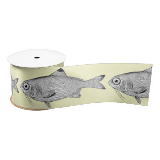 Strange vintage fish drawing satin ribbon