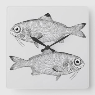 Strange vintage fish drawing square wall clock