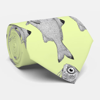Strange vintage fish drawing tie