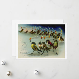 Strange Vintage Mob of Birds with Matches Holiday Card
