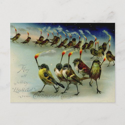 Strange Vintage Mob of Birds with Matches Postcard