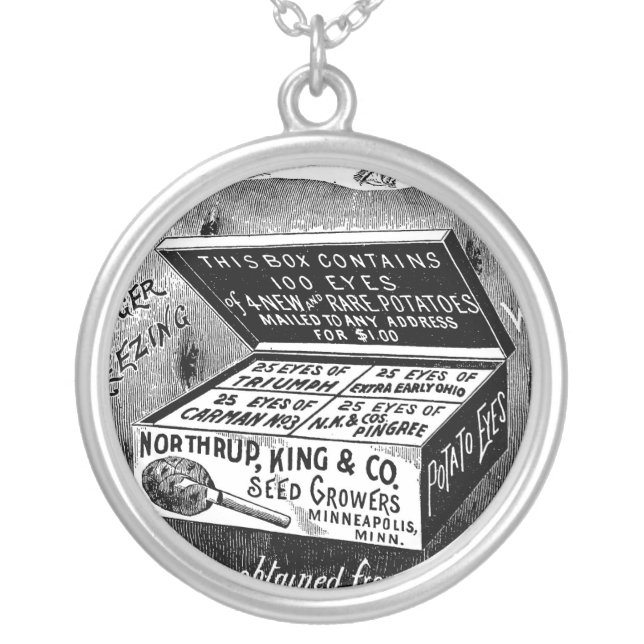Strange vintage potato advert silver plated necklace (Front)