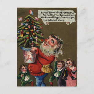Strange Vintage Santa Clause with Christmas Tree Holiday Postcard