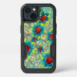 Strange virtual flowers, bluish petals upon teal iPhone 13 case