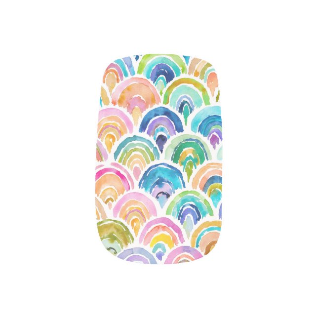 STRANGEBOW Rainbow Watercolor Mermaid Minx Nail Art (Left Thumb)